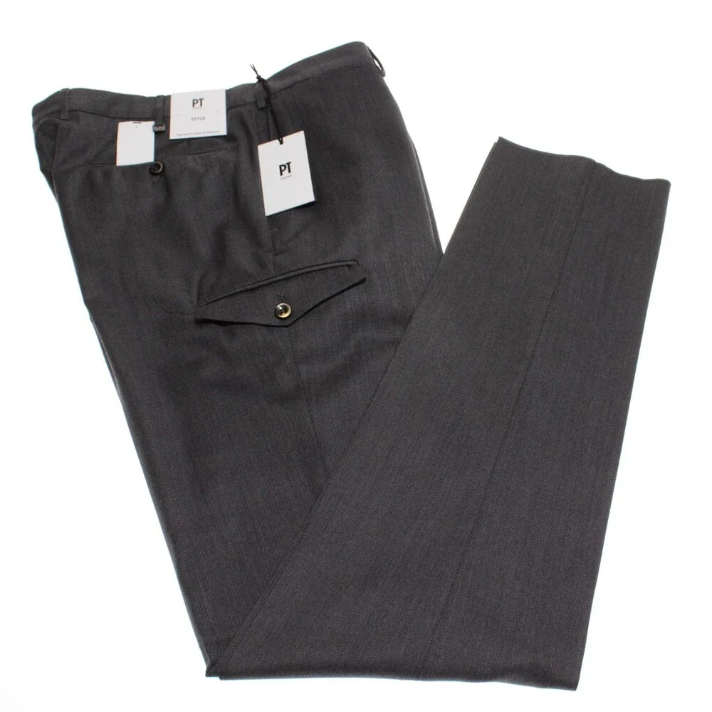 PT Torino NWT Dress Pants Size 54 (US 38) Slim Fit in Dark Gray Wool Blend